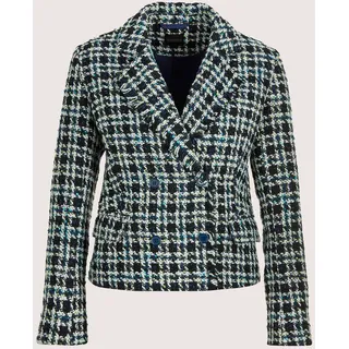 Jackenblazer MADELEINE "Tweed-Blazer Modischer Zweireiher mit Fransen", Damen, Gr. 42, blau (rauchblau, wollweiß, bleu), Obermaterial: 57% Polyester PES. 38% Polyacryl PAN. 5% sonstige Fasern AF., Modern, gerade, Blazer Jackenblazer, Tweed Blazer, Fransenkanten