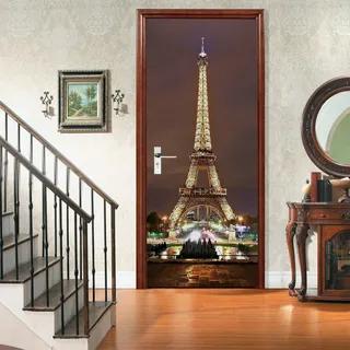 A.Monamour Türtapete Selbstklebend Türfolie Türposter 3D Der Eiffelturm In Der Nacht Vinyl Folie Türdeko Tapete Wandbild Türaufkleber Türtattoo 85 x 200 cm