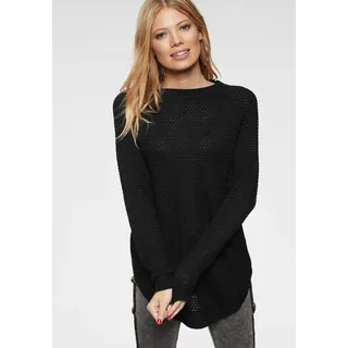Rundhalspullover ANISTON CASUAL, Damen, Gr. 36, schwarz, Feinstrick, Obermaterial: 100% Polyacryl, Strukturmuster, unifarben, figurumspielend Po-bedeckend, Rundhals, Raglanärmel Rippstrickbündchen, Pullover Rundhalspullover, mit Rippstrick an den Seitennähten