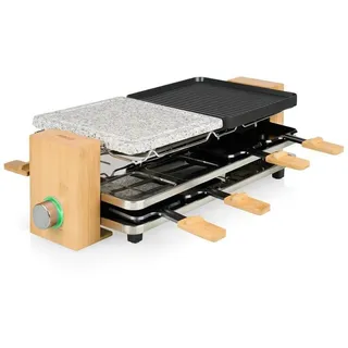 Princess Pure 8 Raclette Antihaftbeschichtung, 8 Pfännchen Schwarz, Stein, Bambus