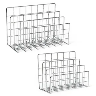 Keboyoe 2 Stück Desktop Magazinhalter Silber Multi-fach Magazine Organizer | Silber Metall Schreibtisch Büro Zeitschriften Holder Büro Zeitschriftenhalte etall Zeitschriftenhalter für Bücher,Akten,Brief