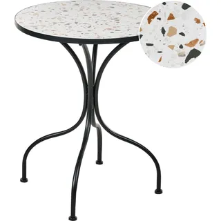 BELIANI Bistrotisch für den Garten Schwarzes Metallgestell ø 60 cm Tischplatte mit Terrazzo-Effekt Vintage-Stil Für den Outdoor-Bereich - Schwarz, Weiß