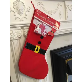 Shatchi Personalisierbare Weihnachtsstrumpf mit Weihnachtsmotiv, Weihnachtsdekoration, Weihnachtsmann, Sacksocken, Geschenkbeutel, Rot/Weiß