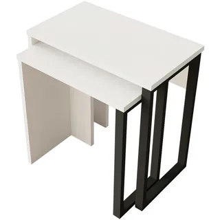 [en.casa] Satztisch-Set 2 Tlg. Vesanto , Weiß, Schwarz , Holzwerkstoff, Metall , Rechteckig,Rechteckig , 29.5x53x51 cm , Wohnzimmer, Wohnzimmertische, Beistelltische