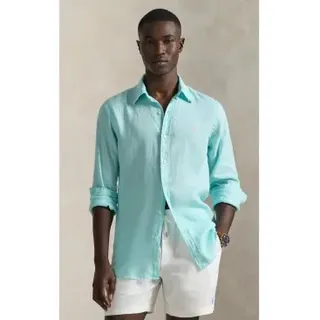 Polo Ralph Lauren für Herren. 710966294510 Maßgeschneidertes Leinenhemd Türkis (M), Lässig, Langarm