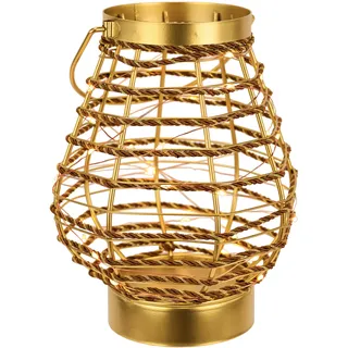I.GE.A. Windlicht »LED-Laterne aus Metall Kordel« Windlicht Kerzenlaterne Gold Tischdeko Lichterkette, farblos