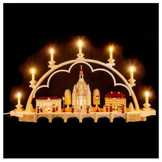 Kleinkunst aus dem Erzgebirge® Schwibbogen Alt Dresden mittelgroß natur elektrisch beleuchtet