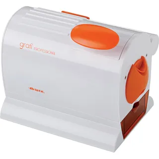 Ariete 445 Gratì Professional Elektrische Reibe, professionell, extra große Rolle aus Edelstahl, abnehmbarer Behälter mit Frischedeckel, 120 W, Weiß/Orange