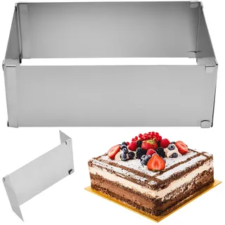 PTJJXA Backrahmen Rechteckig Verstellbar, Hoch Quadratische Kuchenform, Edelstahl Backform Rechteckig mit Teiler, B 18-34cm x L 28-53cm für Mousses, Dessertcreme, Kuchen (10CM)
