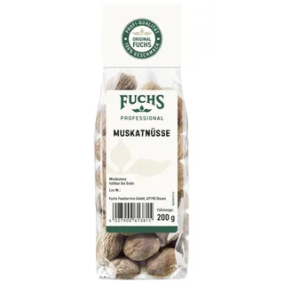Fuchs Professional - Muskatnuss ganz | Ungemahlene Muskatnüsse | Zum Würzen von Kartoffelgerichten | 200 g im Beutel