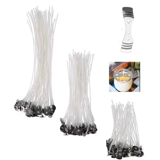 Yrlehoo 150 Stück Kerzendocht Kerzenherstellung Zubehör Kerze Dochte Gewachst Flachdocht mit 1 Edelstahl Dochte Festen Halter Candle Wick DIY, 20cm/15cm/9cm
