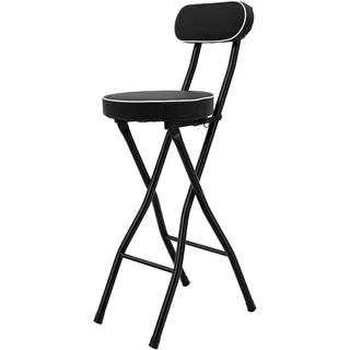 Klappbar Barhocker 2er Set, Tragbarer Stehhocker Barhocker mit Lehne, Gepolsterter Barstuhl bis 125kg für Bar, Küche, Balkon, Garten Sitzhöhe 65 cm (Schwarz)