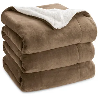 BEDSURE Kuscheldecke - Warm Sherpa Wolldecke & Sofadecke, Flauschig Sofaüberwurf Decke, Dicke Couchdecke, Fleecedecke, Flauschige Wohndecke für Couch, Kamel, 230x270 cm