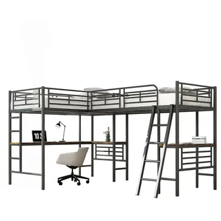 Komhtom Hochbett 90/200 cm in Schwarz mit Doppeltreppe , Metall , Mode , Rechteckig , 90x200 cm , Babymöbel & Kindermöbel, Kinderzimmer & Jugendzimmer, Kinderbetten, Hochbetten