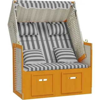 Strandkorb mit Kissen Poly Rattan & Massivholz Weiß & Grau - Weiß