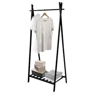 MSV Kleiderständer aus Bambus, mit Regal, Mia, Schwarz, one Size