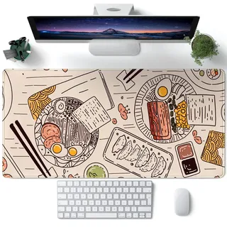 Japanisches Ramen-Sushi-Lebensmittel-Schreibtischunterlage, groß, großes Schreibtisch-Mauspad, erweiterte Tastatur, 80x30 cm, rutschfeste Gummiunterseite mit genähten Kanten