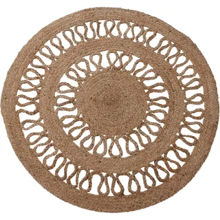 WELL HOME MOBILIARIO & DECORACIÓN Runder Jute-Teppich, geflochten, durchbrochenes Design, 2 Linien, 90 cm