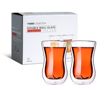 Verre Collection Türkische Teegläser – Türkische Teegläser 2‘er Set – Teegläser 125 ml – Teegläser Türkisch – Cay Gläser – Geeignet für türkischen Tee, Kaffee und andere Heißgetränke