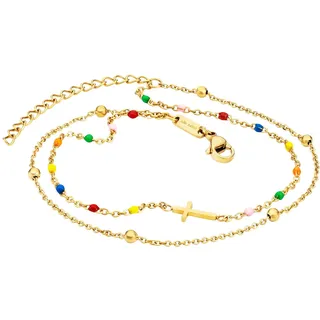 Julie Julsen JJAC29220G Damen Fußkettchen Kreuz Edelstahl Gold bunt 26 cm
