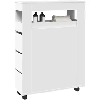 vidaXL Badschrank Schmal mit Rollen Weiß Holzwerkstoff