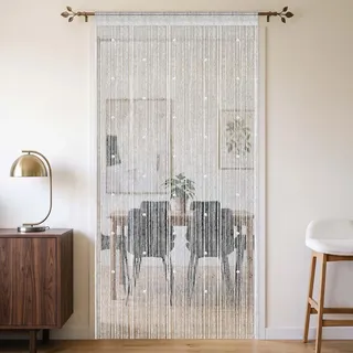Alaoo Perle Seilvorhang, Fadenvorhang, Fadengardine Türvorhang Insektenschutz, 100cm*200cm Perle Perlenvorhang, Waschbar, Kürzbar für Raumteiler dekorativer Schnurvorhang Balkon Terrass, Weiß