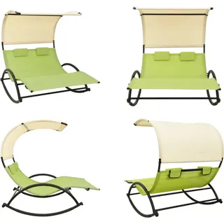 vidaXL Doppel Sonnenliege mit Sonnendach Textilene Grün und Creme - Sonnenliege - Sonnenliegen - Gartenliege - Gartenliegen - Grün