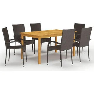 dkd-home-decor 7-tlg. Garten-Essgruppe aus Akazien-Massivholz und PE Rattan, Braun, 6 Personen, Tisch 150x90x74 cm - Braun