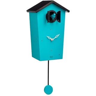 KOOKOO Birdhouse Petrol, Moderne Kuckucksuhr mit Pendel, Design Wanduhr mit 12 Vogelstimmen oder Kuckuck, Aufnahmen aus der Natur