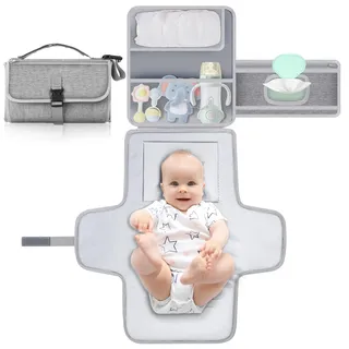 Romon Wickelunterlage, Baby Windeltasche Kompakte Wickelauflage Abwaschbar Unterwegs Wasserdicht, Faltbar Abnehmbarer Diaper Changing Mat und Wasserabweisendem Wickelunterlagen für Baby 0-9M, Grau