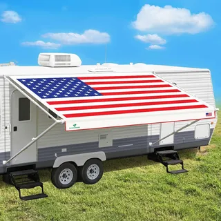 Leaveshade Ersatz-Markisenstoff für Wohnmobil, Anhänger, super schwer, vinylbeschichtetes Polyester, 4,6 m (passend für 43,2 cm große Markise), USA-Flagge (individuelle Optik)