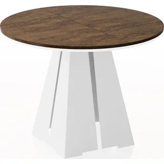 Runder ausziehbarer Esstisch mit weißem Metallgestell - moderner industrieller Tisch für Esszimmer oder Küche - 100 cm bis 180 cm -  EU - Lefkas Eiche - Braun