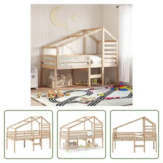 The Living Store Hochbett mit Dach 90x190 cm Massivholz Kiefer - Braun