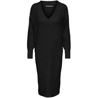 ONLY Damen Langarm Strickkleid Oversized | Loose Fit Midi Knit Dress | V-Neck Shirt Pullover Onlnew Tessa, Farben:Schwarz, Größe:XS