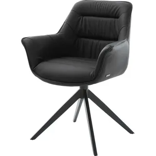 DeLife Drehstuhl Kaira-Flex Echt-Leder Schwarz Kreuzgestell breit Schwarz 360° drehbar Wippfunktion, Esszimmerstühle