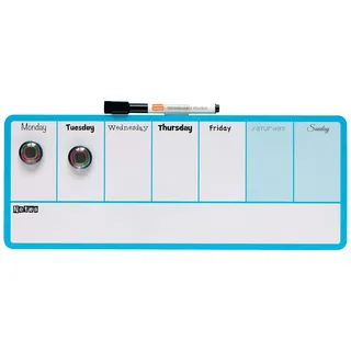 NOBO Magnetischer Mini-Whiteboard-Wochenplaner, Trocken Abwischbar, Wandmontage, Integrierte Stifthalterung, 2-Farbiges Design, Inkl. Stift & Magneten, 360 x 140 mm, Blau, 1904047