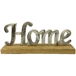 Ambia Home Dekoschriftzug , Naturfarben, Silberfarben , Holz, Metall , Mangoholz , Hartholz , Schriftzug , Schriftzug , 5x12.5x27.5 cm , Handmade in India , zum Stellen, handgemacht , Dekoration, Dekofiguren & Skulpturen, Dekobuchstaben