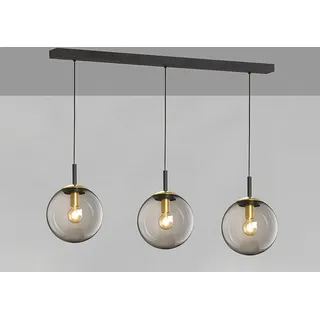 LED Balkenpendelleuchte 3flammig Rauchglas Schwarz mit Messing - 115cm lang