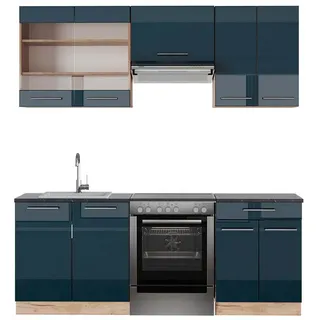 Vicco Küchenzeile Fame-Line 200 cm Dunkelblau Hochglanz