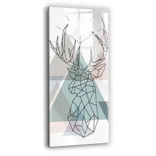 Wallfluent Wanduhr – Stilles Quarzuhrwerk - Uhr Dekoration Wohnzimmer Schlafzimmer Küche - Zifferblatt mit Strichen - weiße Zeiger - 30x60 cm - Rentier skandinavischer Stil - Schwarz