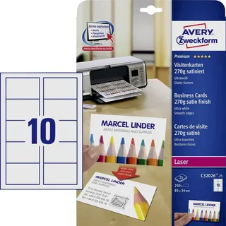 Avery Zweckform C32026-25 Premium Visitenkarten, 270 g/m2