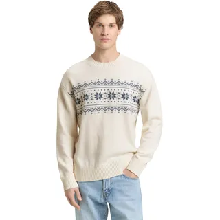 TOM TAILOR Denim Strickpullover mit Norweger-Muster, wool weiß