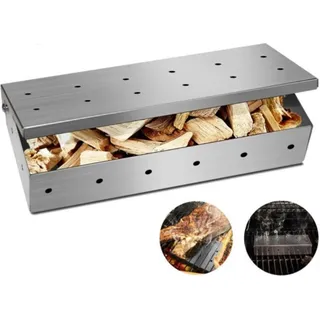 Räucherbox aus Edelstahl für BBQ | Smokerbox [22x9,5x4,4cm] mit praktischem Klappdeckel für Gas- und Holzkohlegrills | Räucherchips | verleiht ein rauchiges Aroma | belüfteter Deckel | Grillzubehör - Silber