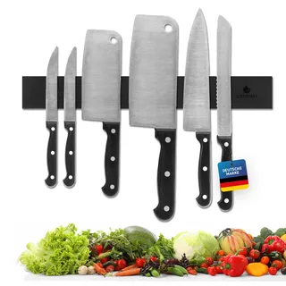 Exitoso Exitoso® Magnetleiste Messer selbstklebend 40cm - Messerleiste ohne bohren mit 3M Klebeband - Bombenfester Halt - Magnetischer Messerhalter Messerleiste magnetisch - Schwarzes Silikon