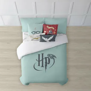 Belum | Bettbezug mit Knöpfen, 100% Baumwolle, Modell Harry Potter Mint Bett 80 (140 x 200 cm), Leichter und bequemer Bettbezug, offizielle Lizenzen