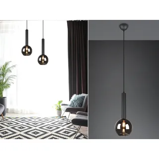 LED Pendelleuchte Industrial einflammig Schwarz mit Rauchglas Design Kugellampe