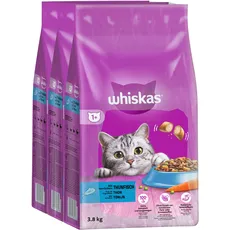 Whiskas Adult 1+ Katzentrockenfutter mit Thunfisch, 3 Beutel, 3x3,8kg – Hochwertiges Trockenfutter für ausgewachsene Katzen ab 1 Jahr
