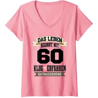 Damen Geburtstag 60 Jahre Alt Jahrgang Das Leben Beginnt Mit 60 T-Shirt mit V-Ausschnitt, Rosa, L