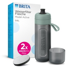 BRITA Sport Wasserfilter Flasche Model Active dunkelgrün (600ml) inkl. 2 MicroDisc Filter – zusammendrückbare BPA-freie Flasche für unterwegs, filtert beim Trinken/spülmaschinengeeignet