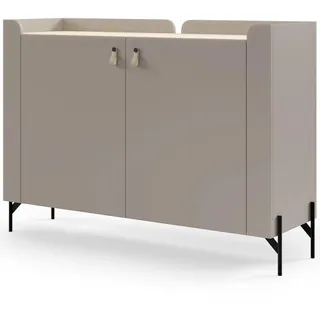 Beautysofa Kommode Sorella mit 2 Türen, 130 cm, für Jugendzimmer, Porcini + Eiche Mavelie , Cappuccino, Eichefarben , Holzwerkstoff , 4 Fächer , 130x95x42 cm , Kleinmöbel, Kommoden, Kommoden
